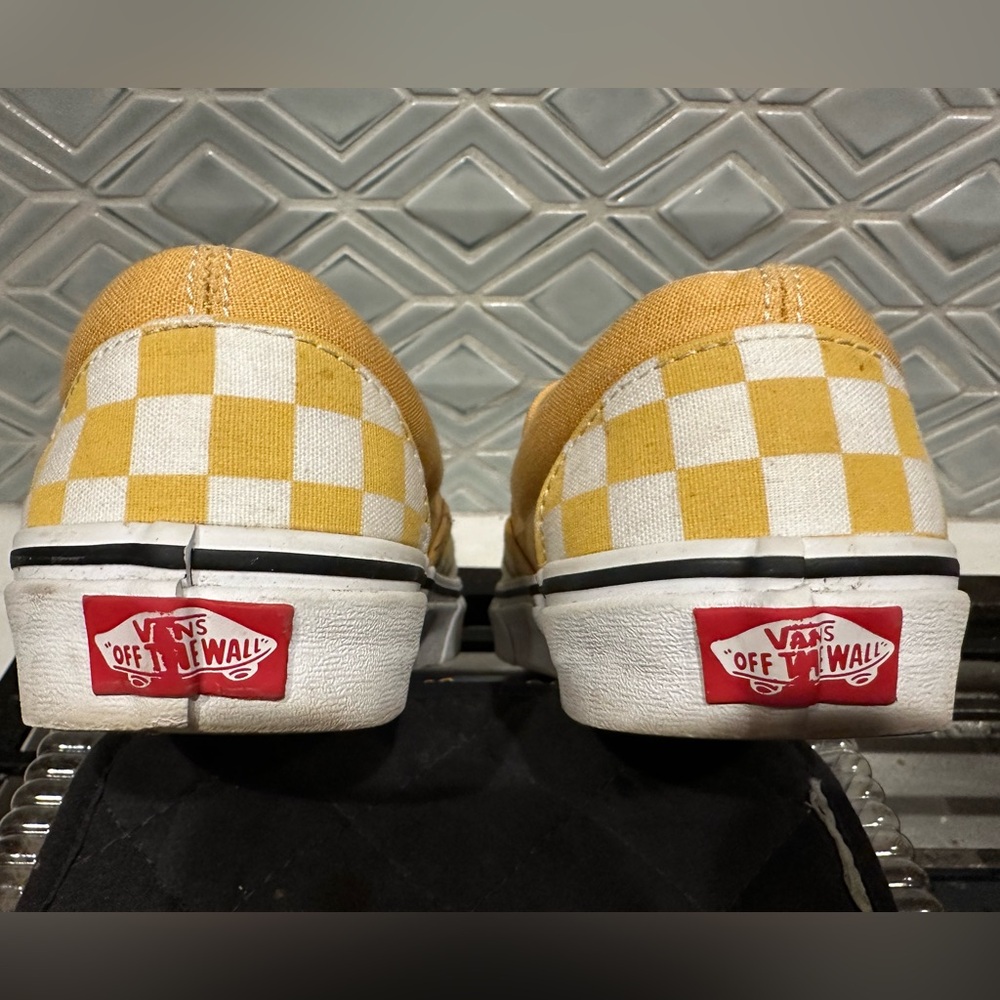 Vans Yellow and White Checkered Sneakers Size 6.5 Men’s Size 8 Women’s EUC - Picture 3 of 5